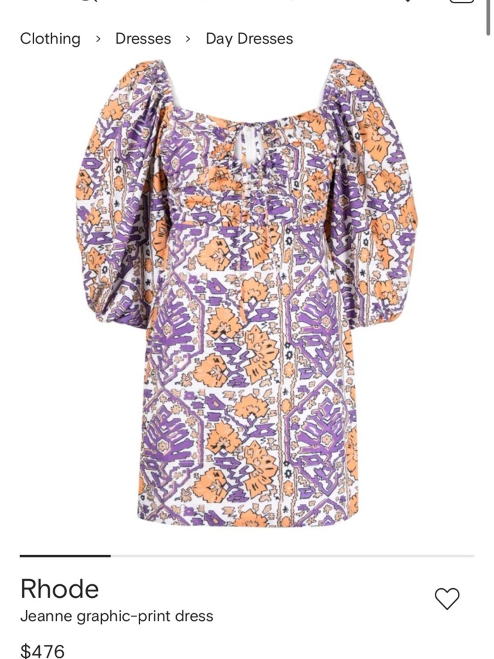 RHODE Jeanne Puff-Sleeve Mini Dress in Purple & Peach